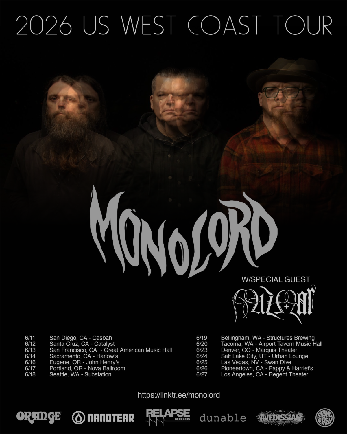 Monolord concert tour poster 2026